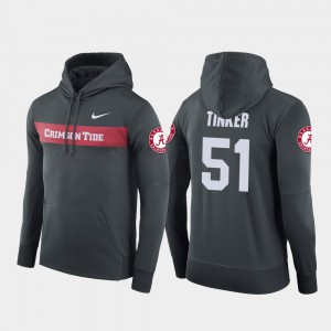 Sideline Seismic Anthracite Football Performance For Men's #51 Carson Tinker Alabama Hoodie 368662-182