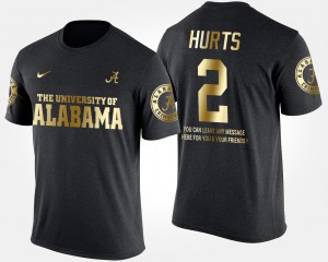 #2 Black Jalen Hurts Alabama T-Shirt Men's Short Sleeve With Message Gold Limited 838771-285