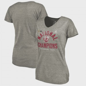 Alabama T-Shirt Bowl Game Heather Gray College Football Playoff 2017 National Champions V-Neck Long Snap Women 923912-378