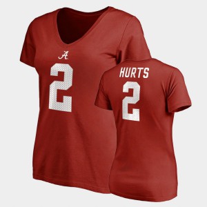 Women #2 Name & Number V-Neck College Legends Crimson Jalen Hurts Alabama T-Shirt 752242-223