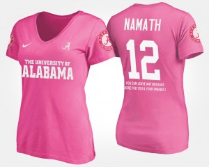 Pink #12 With Message Women's Joe Namath Alabama T-Shirt 917887-379