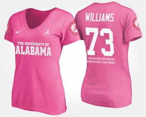 #73 Jonah Williams Alabama T-Shirt With Message Pink For Women's 617590-349