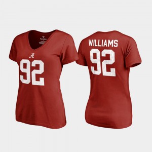 Quinnen Williams Alabama T-Shirt College Legends #92 For Women's V-Neck Name & Number Crimson 817177-795